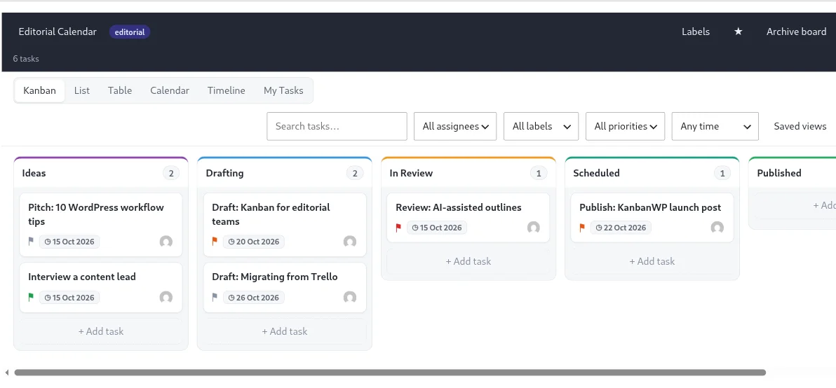 KanbanWP kanban view